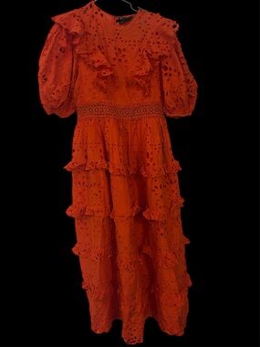 ASOS Orange Eyelet Ruffle Maxi Dress Sz 12